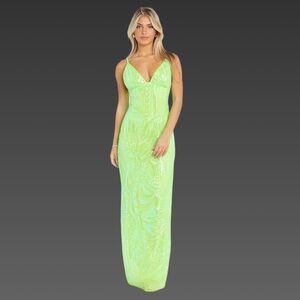 NWT‎ Morgan & Co. Linnea Lime Sequin Formal Dress Sz 3